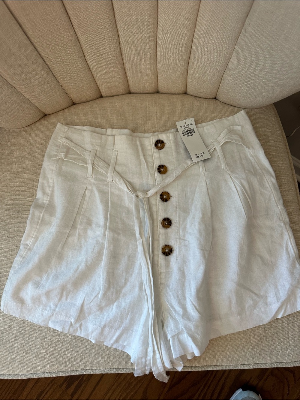 Abercrombie & Fitch White High-Waist Button-Front Linen Shorts